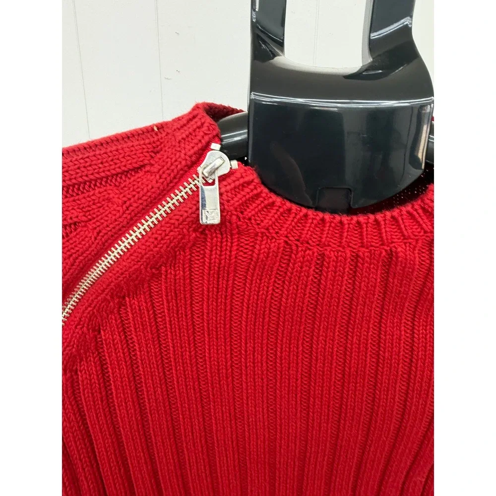 Michael Michael Kors Sweater Womens Medium Red Excellent Zip Shoulder Ribbed